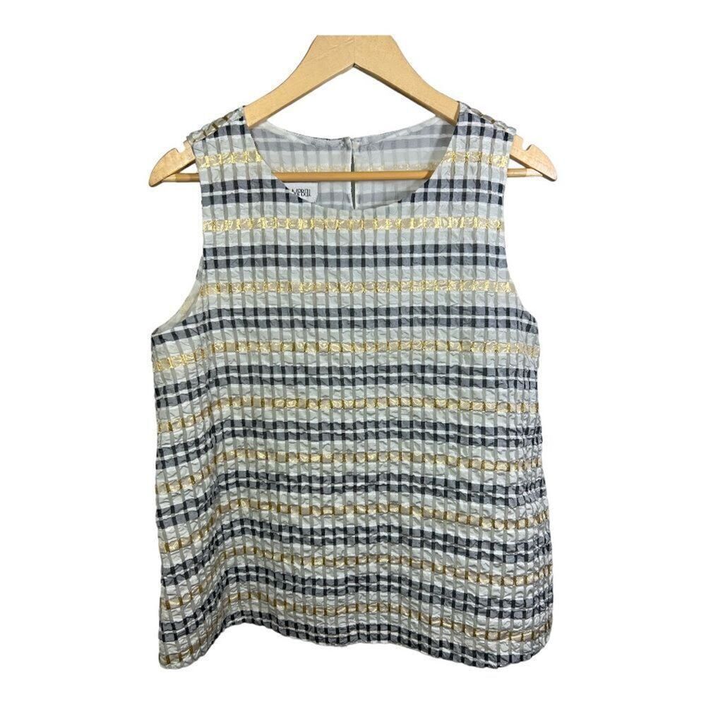 SARA CAMPBELL Women’s Plaid Sleeveless Metallic Ribbon Detail Top Size Medium